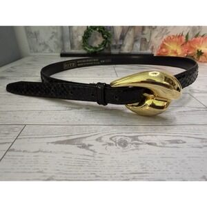 Vintage Ritz Genuine Black Snake Skin Gold Buckle Belt Women's S/M Taiwan R.O.C.